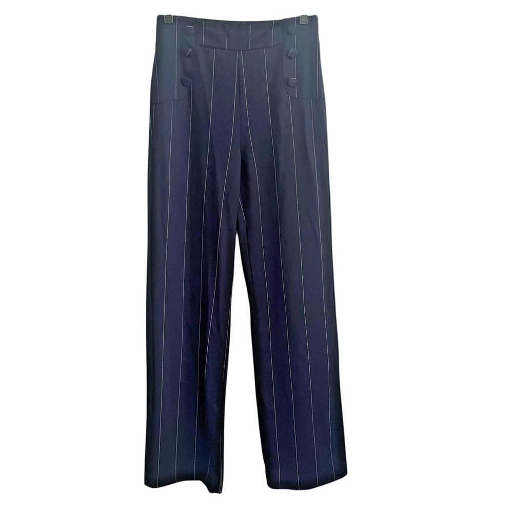 Fashion Nova Pants Womens Small Pinstriped Accent Buttons Blue White